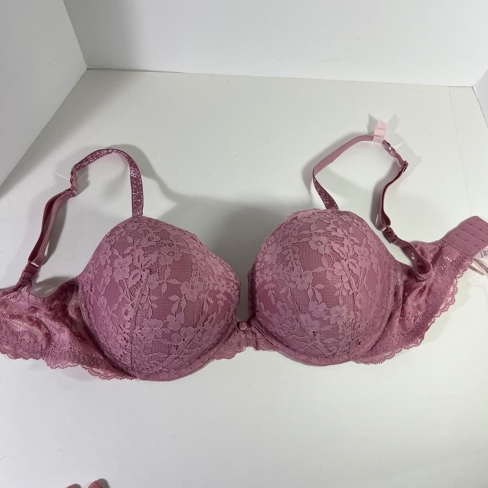 Victoria's Secret Dream Angels Twinkle‎ Strap Lace Push Up Bra 36DDD Pink NWT